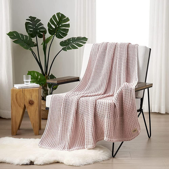 UGG - Luna Throw Blanket - Soft Washed Cotton Throw Blanket - 50" x 70" - Warm Accent Blanket for Couch or Bed - Cozy Home Décor - Quartz