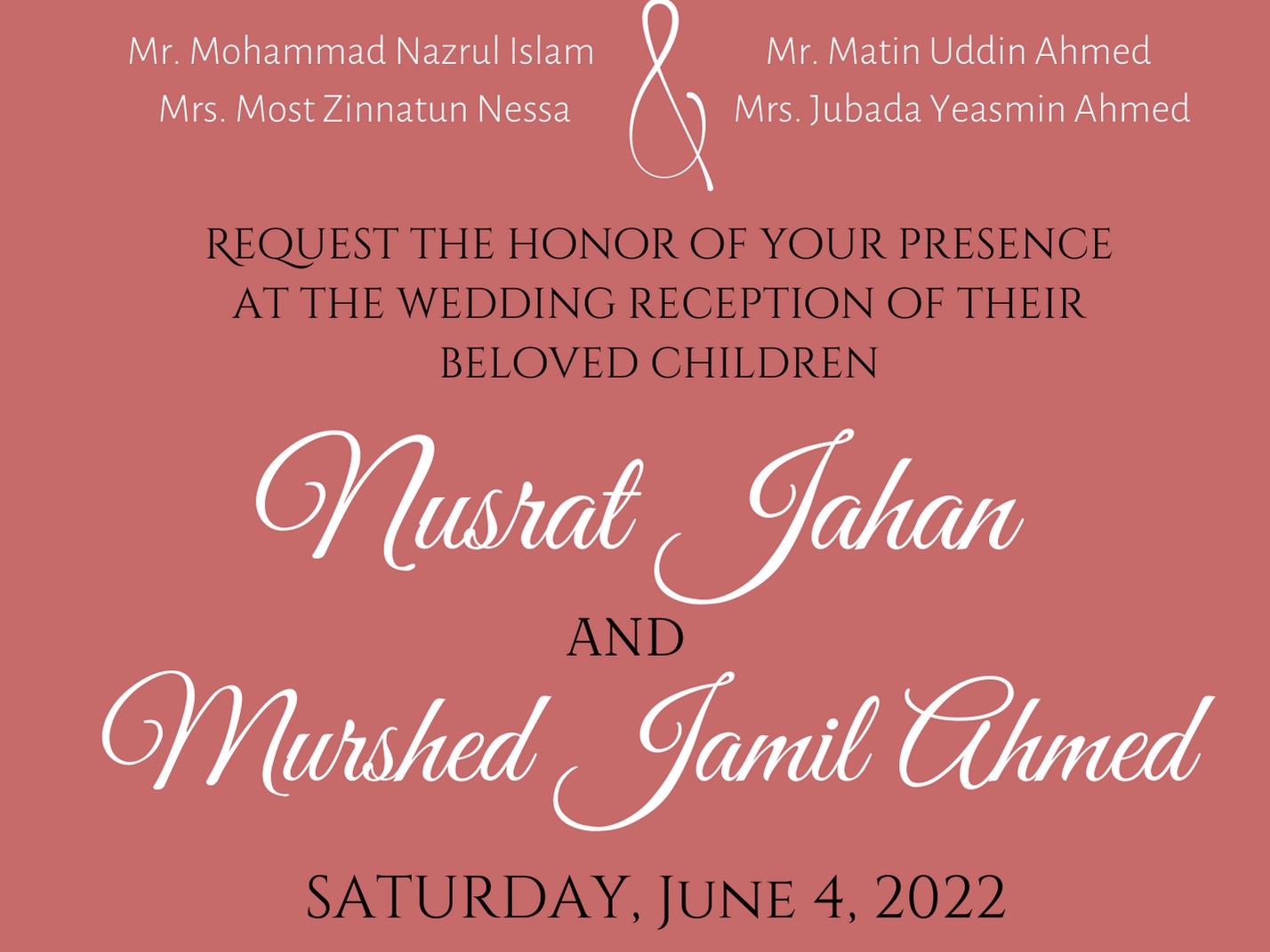 The Wedding Website of Murshed Jamil Ahmed and Nusrat Jahan