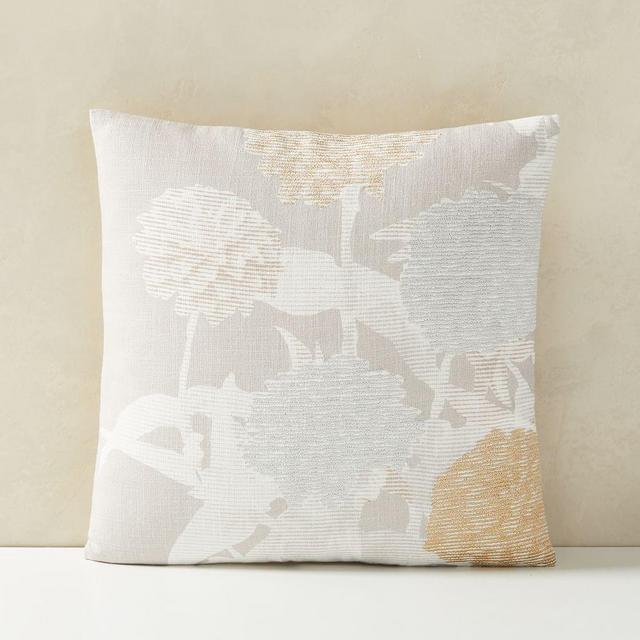 Embroidered Etched Dahlia Pillow Cover, 18"x18", Frost Gray