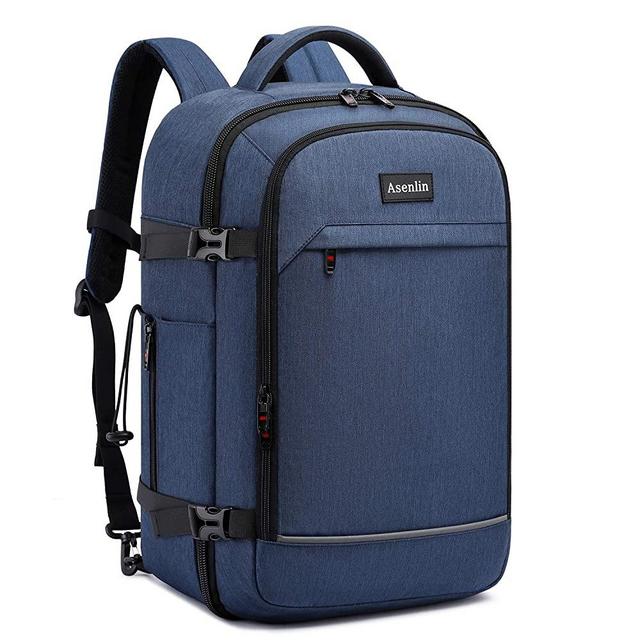 Asenlin 40L Travel Backpack for Women Men，17 Inch Laptop Backpack Flight Approved Luggage Carry On Water Resistant Computer Backpack for Weekender Overnight Large Daypack Blue