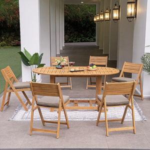 Backyard: Cambridge Casual Dalton 7 -Piece Natural Teak Patio Dining Set Wood Oval Table with 6 Gray Cushions Stationary Chairs