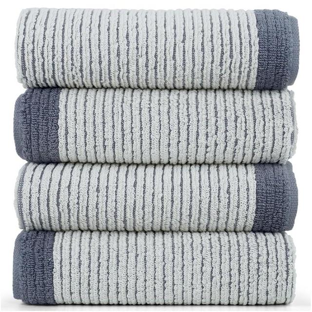 Cleanbear Gray Hand Towels for Bathroom with Textrued Lines, 100% Cotton, Stylish Towels for Guests, 28 x 13 Inches