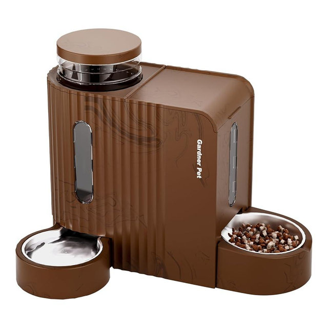 Gardner Pet Gravity Automatic 2-in-1 Pet Feeder, 0.8 Gallons*2 Cat Feeder and Water Dispenser Set, 100% BPA-Free and Stainless Steel Water Bowl for Dogs, Cats, Rabbits, Puppies (Dark Woodgrain)
