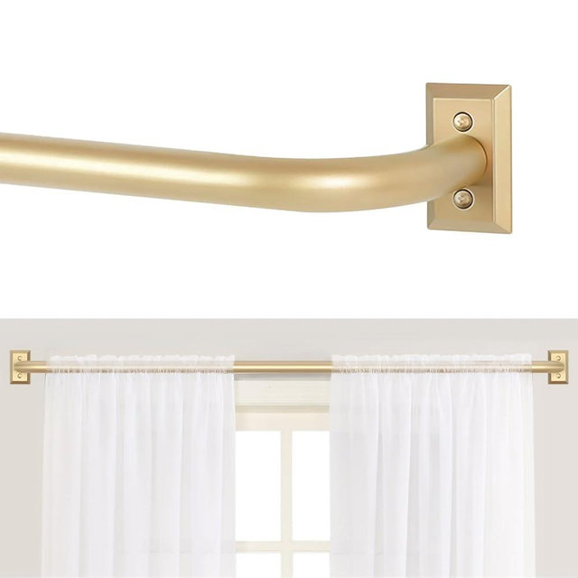 Gold Wrap Around Curtain Rods,Gold Curtain Rods for windows 66 to 120 inch(5.5-10Ft),Adjustable Blackout Curtain Rod,1”Diameter Room Darkening Drapery Rods,Window Curtains Rod 66-120",Brass Gold