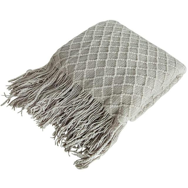 NTBAY Acrylic Knitted Throw Blanket, Lightweight and Soft Cozy Decorative Woven Blanket with Tassels for Travel, Couch, Bed, Sofa, 51 x 67 Inches, Taupe Checkered