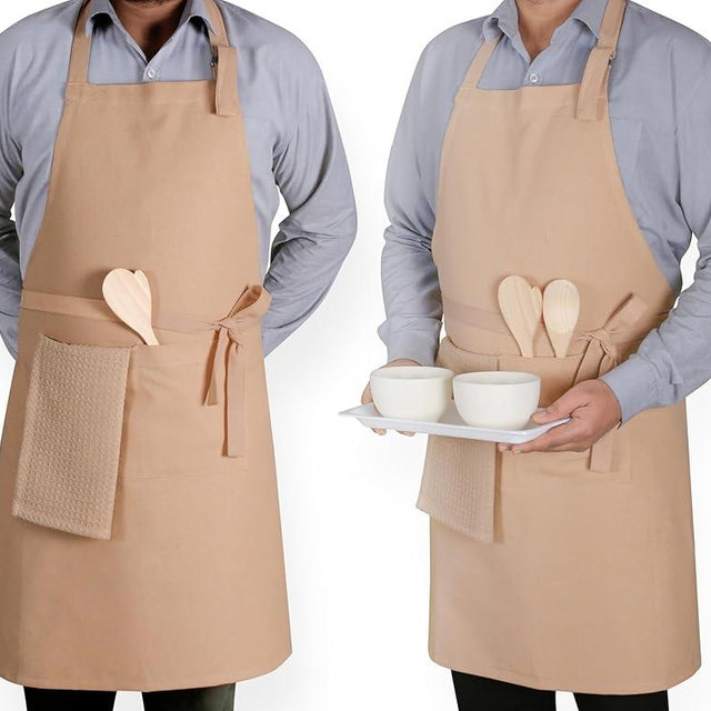 Native Fab Kitchen Apron 2 Pack - 100% Cotton Adjustable, Durable Apron with Pockets, Perfect for Cooking, Baking, Grilling