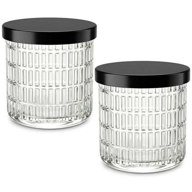 MKOSAB 2 Pack Qtip Holder Bathroom Set - Glass Apothecary Jars with Lids, Canisters for Cotton Balls.Swabs, Floss Picks, Hair Ties - Vanity Organizer & Vintage Bathroom Storage (Clear)