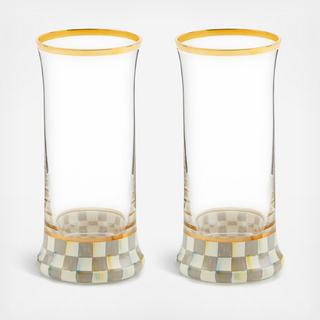 Sterling Check Highball Glass, Set of 2