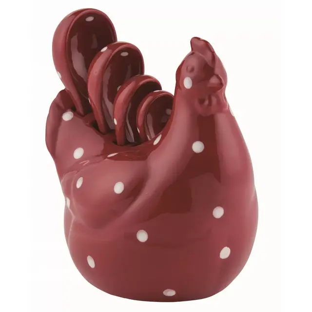 Transpac Dolomite 6.75 in. Red Spring Rooster with Measuring Spoons Set of 5