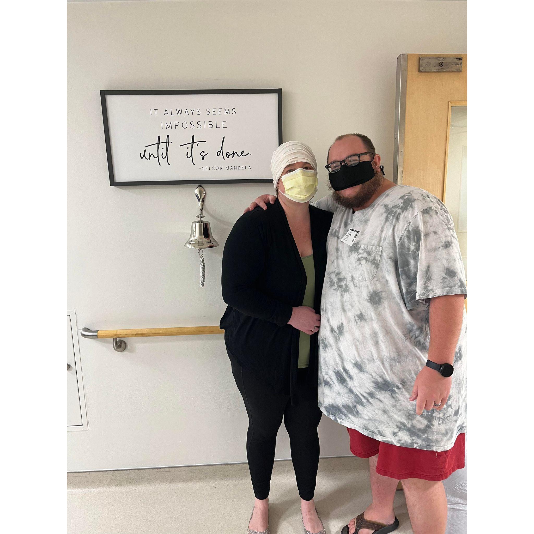 Ringing the bell.  The last day of chemo treatment.