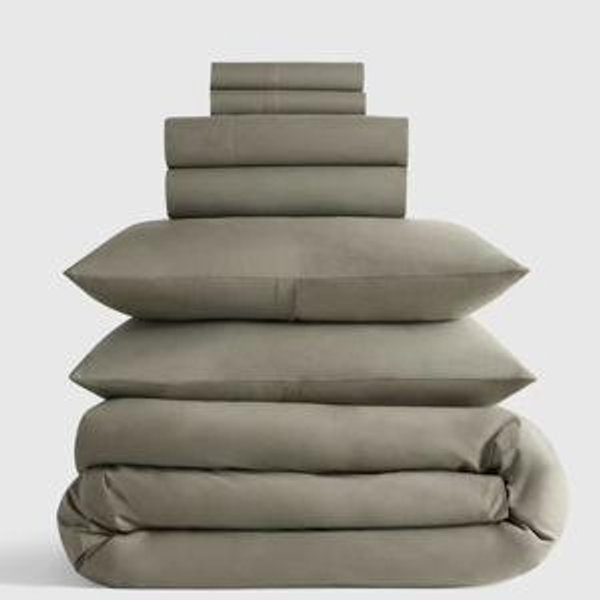 Organic Crisp Percale Deluxe Bedding Bundle - King Color- "Solid: Dried Sage"