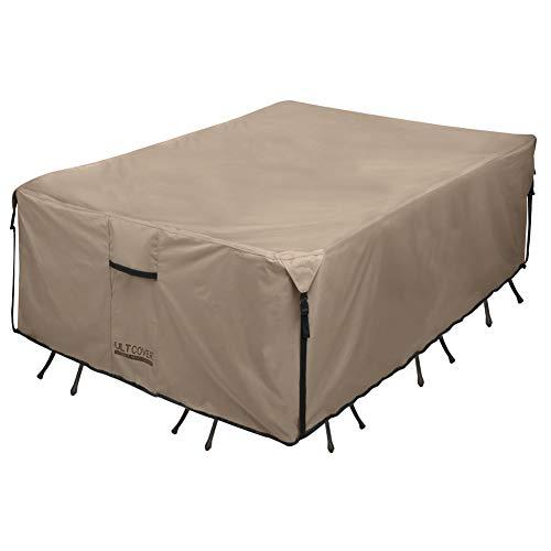 ULTCOVER Rectangular Patio Heavy Duty Table Cover - 600D Tough Canvas Waterproof Outdoor Dining Table Chair Set Cover Size 136L x 74W x 28H inch