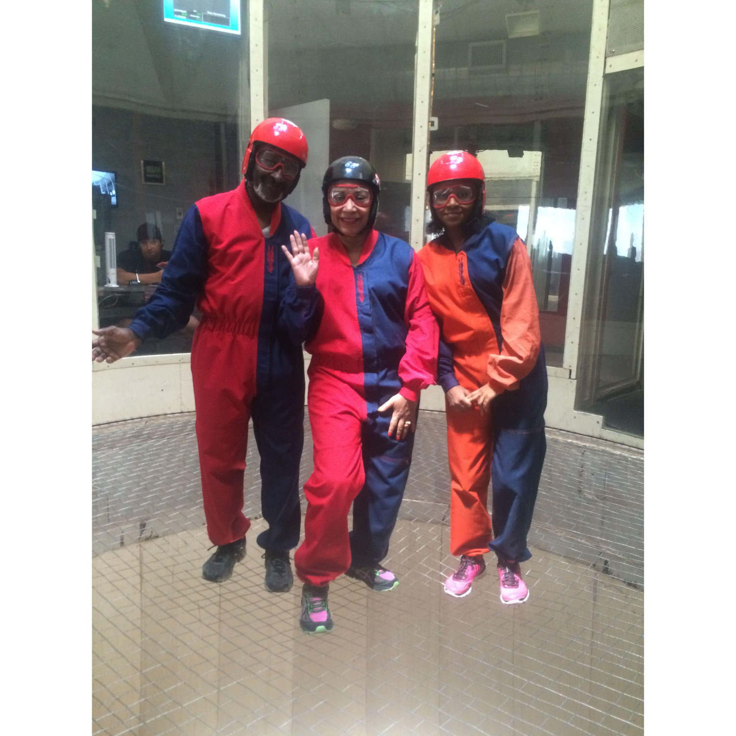 Terry, Marnette, and Lauren wind tunnel diving.