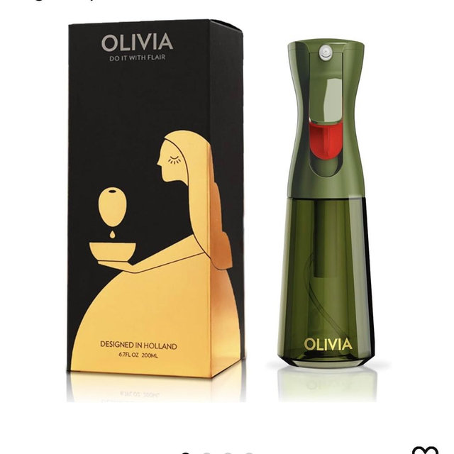 FLAIROSOL OLIVIA Oil Sprayer for Cooking, 200ml Glass Olive Oil Sprayer, Continuous Cooking Spray with Portion Control, Oil Dispenser for Kitchen, Air Fryer, Salad, BBQ (Green Bottle, Gold Print)