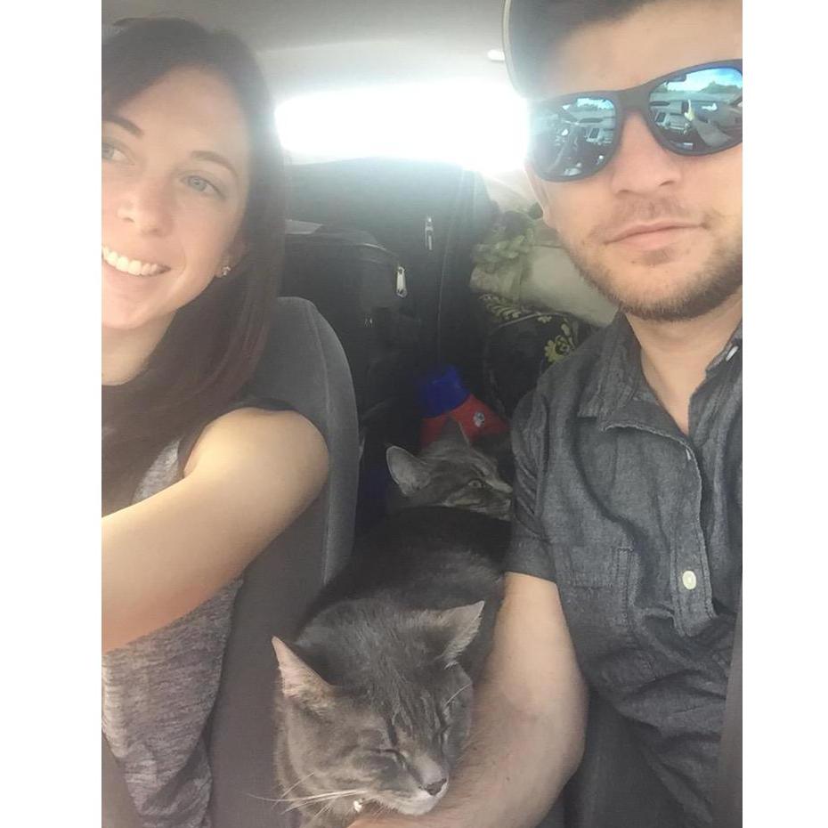 The car packed to the top along with the cats for Jennifer's move to Milwaukee during her travel year. June 2017