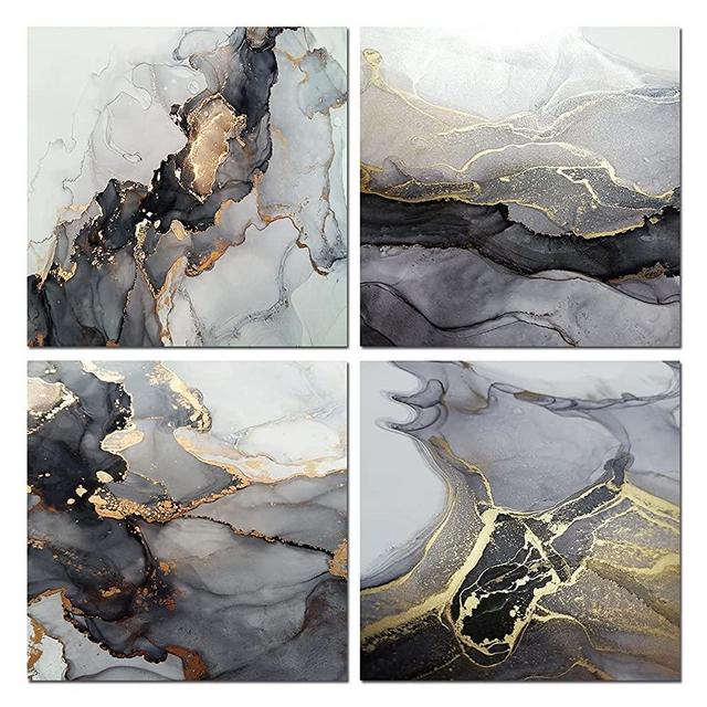 AIANHUA Extra Large Black and White Wall Art Abstract Canvas Artwork Huge Gold Watercolor Flow Painting
