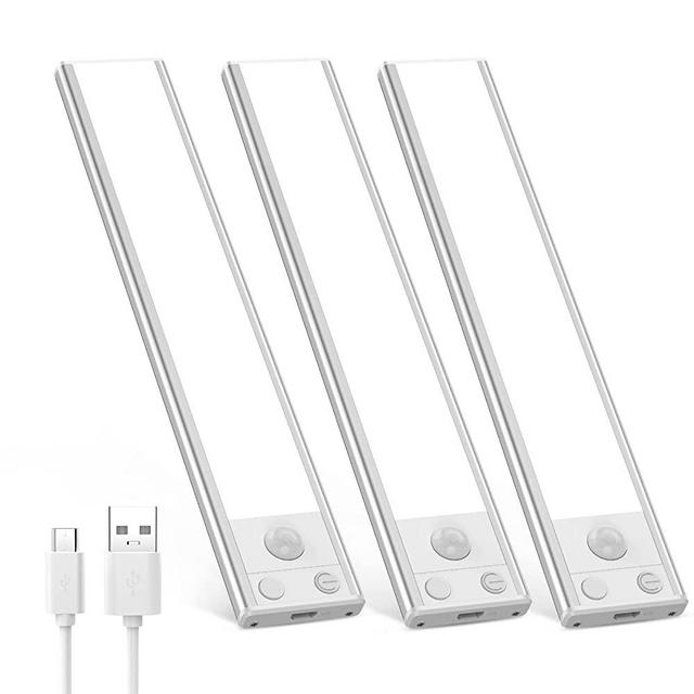 Under Cabinet Lights Motion Sensor LED Closet Light, 29-LED Under Counter Lights Dimmable Wireless USB Rechargeable Magnetic Stick-Anywhere Night Light for Kitchen, Wardrobe, Closets, Cupboard, 3 Pack