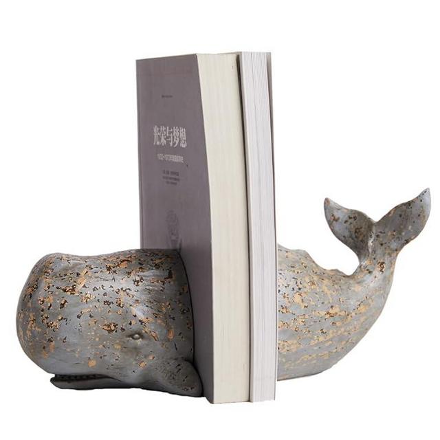 HAUCOZE Decorative Book Ends Whale Figurine Modern Statue Sculpture Table Centerpiece Crafts Polyresin Arts Gifts 9.4 inch