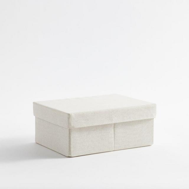 Linen Narrow Lidded Basket - Gray