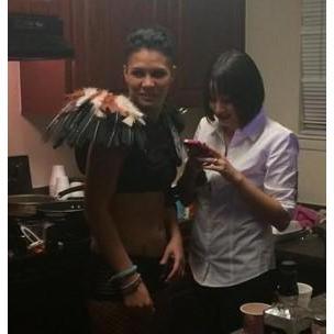 First picture of Michelle and Claudie together, Mad Max bandit meets Pulp Fiction Mia (Halloween 2014)