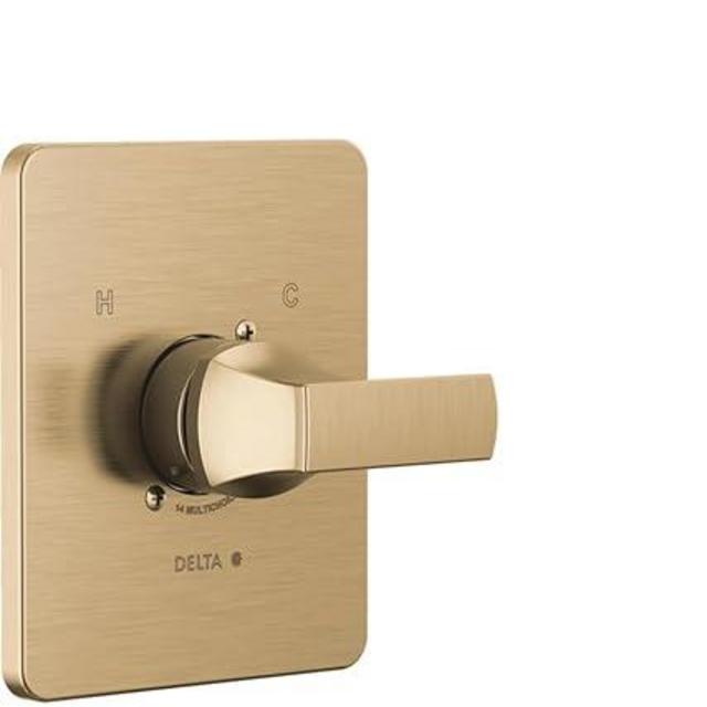 Delta Faucet Velum 14 Series Single-Function Gold Tub and Shower Faucet Set, Valve Trim Kit, Shower Handle, Delta Shower Trim Kit, Shower Set, Champagne Bronze T14437-CZ (Valve Not Included)