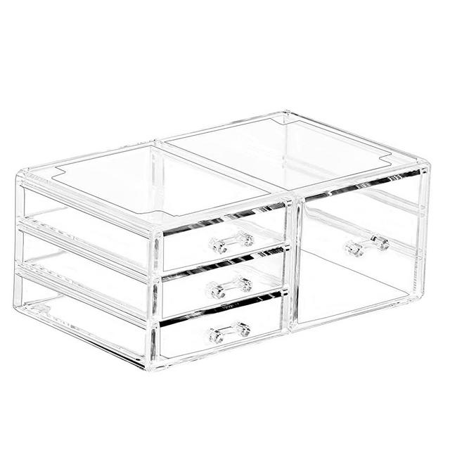 Cq acrylic Clear Containers for Organizing 4 Drawers Stackable Dresser Bathroom Organizers And Storage For Jewelry Hair Accessories Nail Polish Lipstick Make up Marker Pen Medicine Organizing