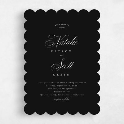 Black Scalloped Wedding Invitation - Marvis Portrait