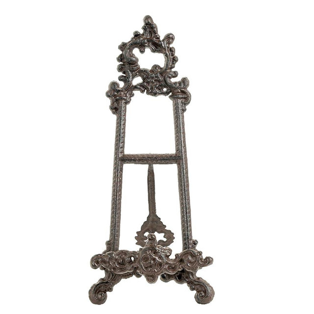 Sungmor Vintage Cast Iron Cookbook Stand, Small Ornate Easel Fleur De Lis Stand, 15.5" Tall Antique Brown Table Top Display Holder for Recipe Book, Picture Frame, Plate, Home Kitchen Decor