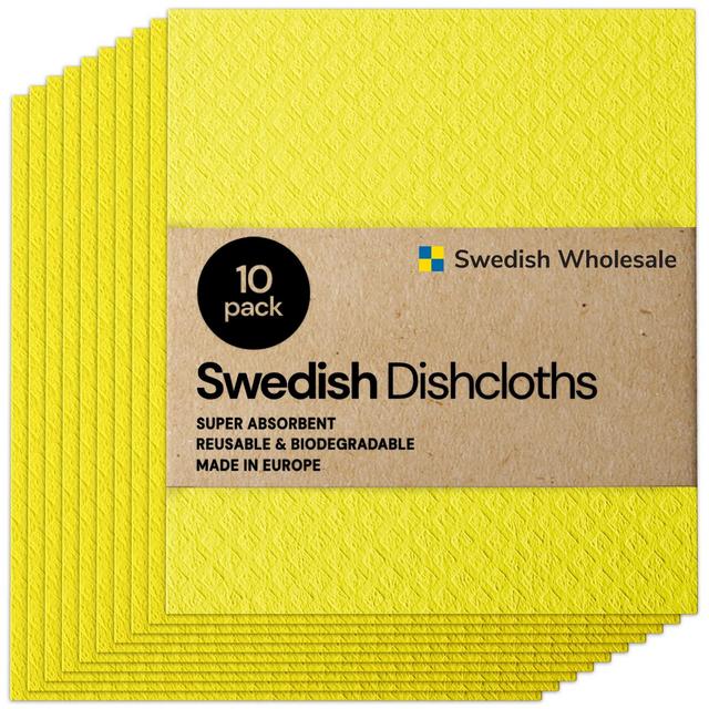 Swedish Wholesale Absorbent Reusable Dish Cloths for Kitchen, Bathroom and Cleaning Counters, 10pk, Yellow