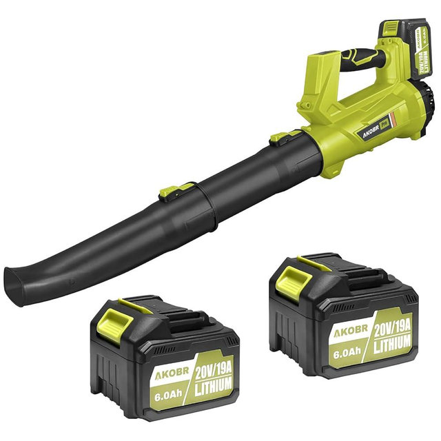 AKOBR Cordless Leaf Blower - 540CFM Brushless Electric Leaf Blower Cordless with 2 * 6.0Ah Batteries and Charger -6 Speed Mode -20V Battery Powered Leaf Blowers for Lawn Care, Patio, Blowing Leaves