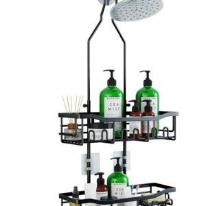 Upgraded Extended Length Shower Organizer with Hooks, Rustproof Shampoo Soap Holder, Large Hanging Bathroom Caddy