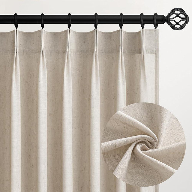 Topfinel Oatmeal Beige Pinch Pleated Curtains 84 Inches Long for Living Room 2 Panels Sets,Stone Washed Linen Earth Tone Decor Back Tab Boho Neutral Greige Earthy Sheer Curtain for Bedroom