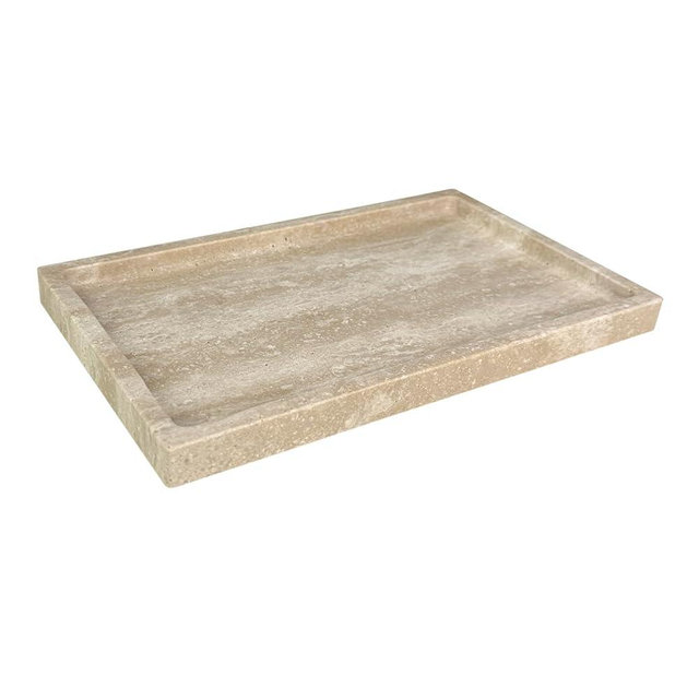 OAIQNUJ Natural Travertine Stone Perfume Tray, 10"x6" Marble Vanity Tray for Bathroom/Kitchen/Coffee Table