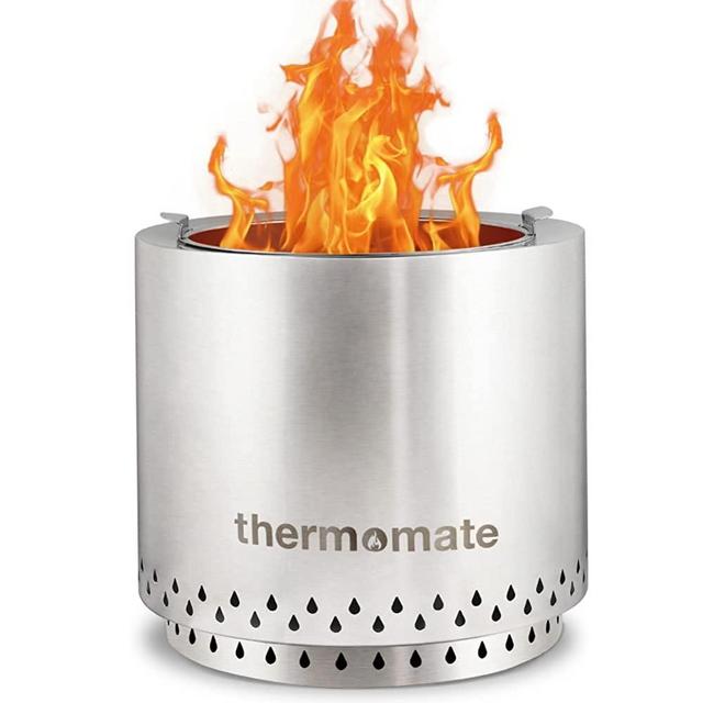 thermomate 17 Inch Large Outdoor Fire Pit, Stainless Steel Round Firepit Bowl Wood Burning, Smokeless Bonfire Pit for Outside Patio Backyard, Portable Camping Fire Stove