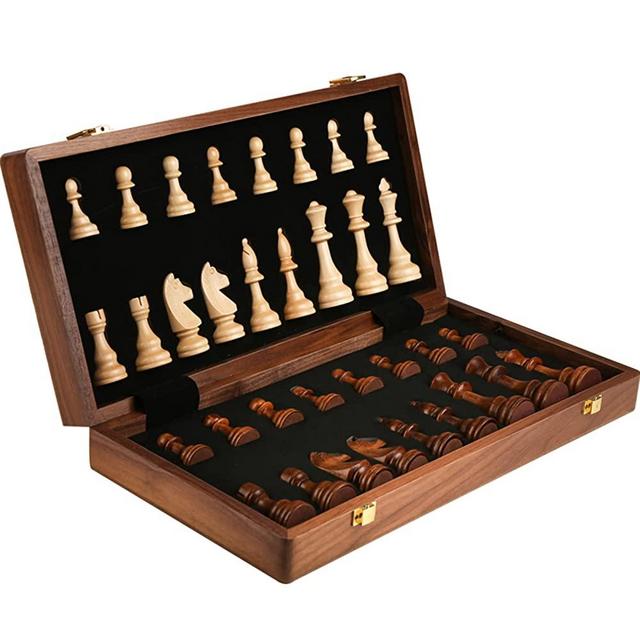 Walnut Chess Set 15'' x 15'' with Felted Game Board Interior for Storage Chess Game for Child & Adult