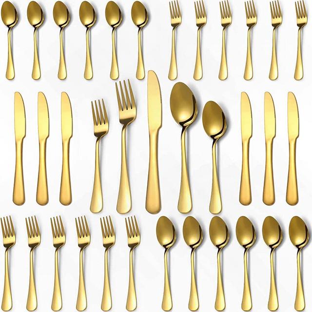 Lazycorner 30 Pcs Gold Silverware Set for 6, Food Grade Stainless Steel Flatware Set Include Fork/Knife/Spoon, Mirror Polished Eating Utensils Sets, Durable Silverwear Cutlery Set, Dishwasher Safe