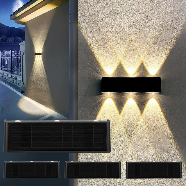 Mrzxy 4 Pack Solar Lights Outdoor 3000K Warm Aluminum Waterproof Dusk to Dawn Lighting Wall Sconce Up Down for Outside, Fence, Walkway, Porch, Deck