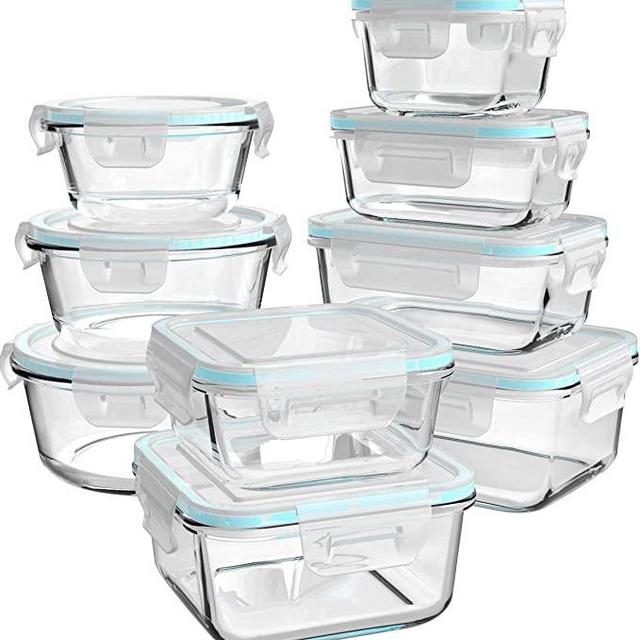 Glass Food Storage Containers with Lids, [18 Piece] Glass Meal Prep Containers, Glass Containers for Food Storage with Lids, BPA Free & Leak Proof (9 Lids & 9 Containers)