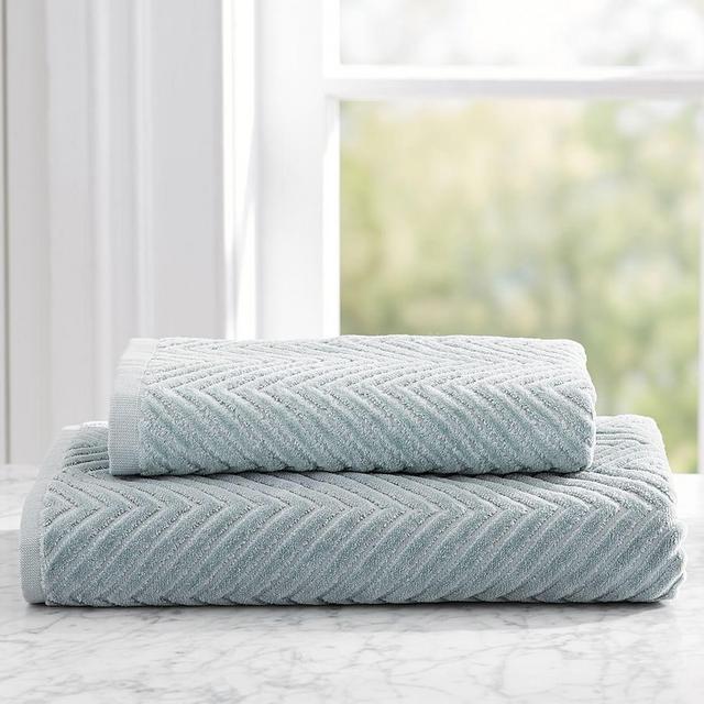 Chevron Organic Bath Towel, Porcelain Blue