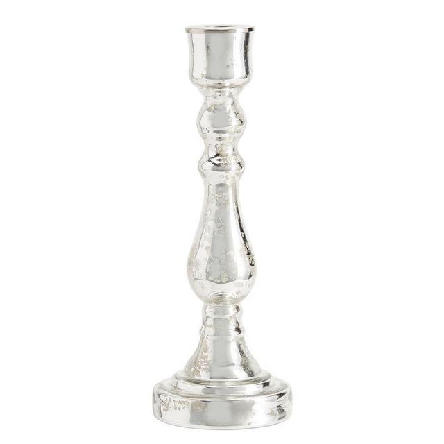 Antique Mercury Glass Candle Holders, Silver, Large Taper