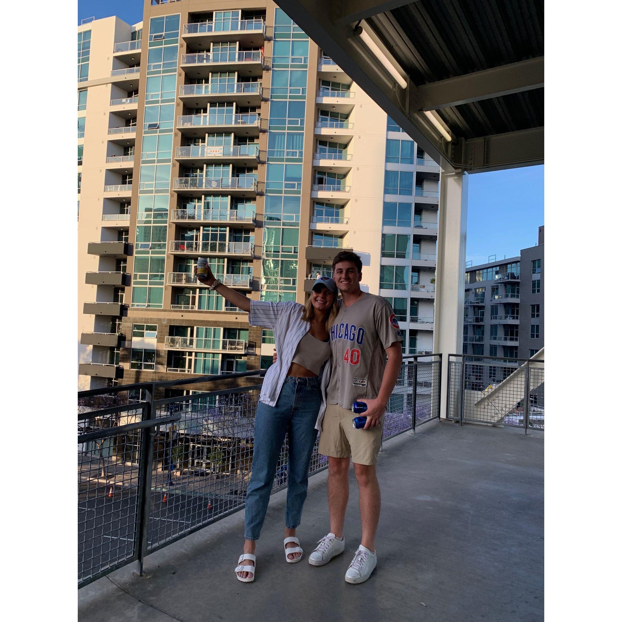 Padres/Cubs game in San Diego (you can see our apartment balcony behind us overlooking Petco Park)