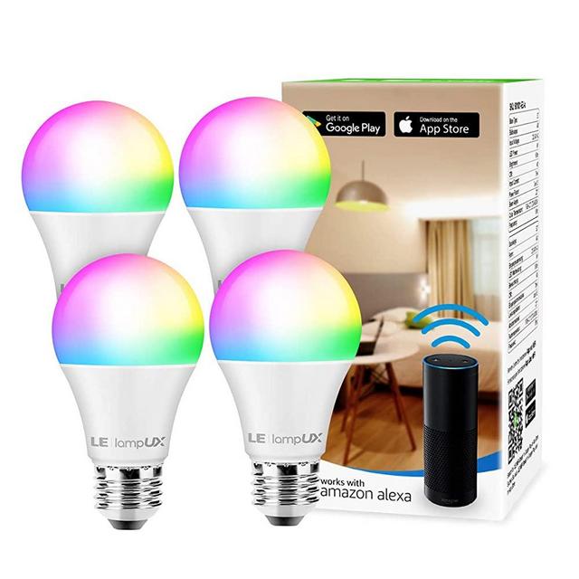 Smart WiFi Light Bulbs, LED Color Changing Lights, Works with Alexa & Google Home, RGBW 2700K-6500K, 60 Watt Equivalent, Dimmable with App, A19 E26, No Hub Required, 2.4GHz WiFi (4 Pack)