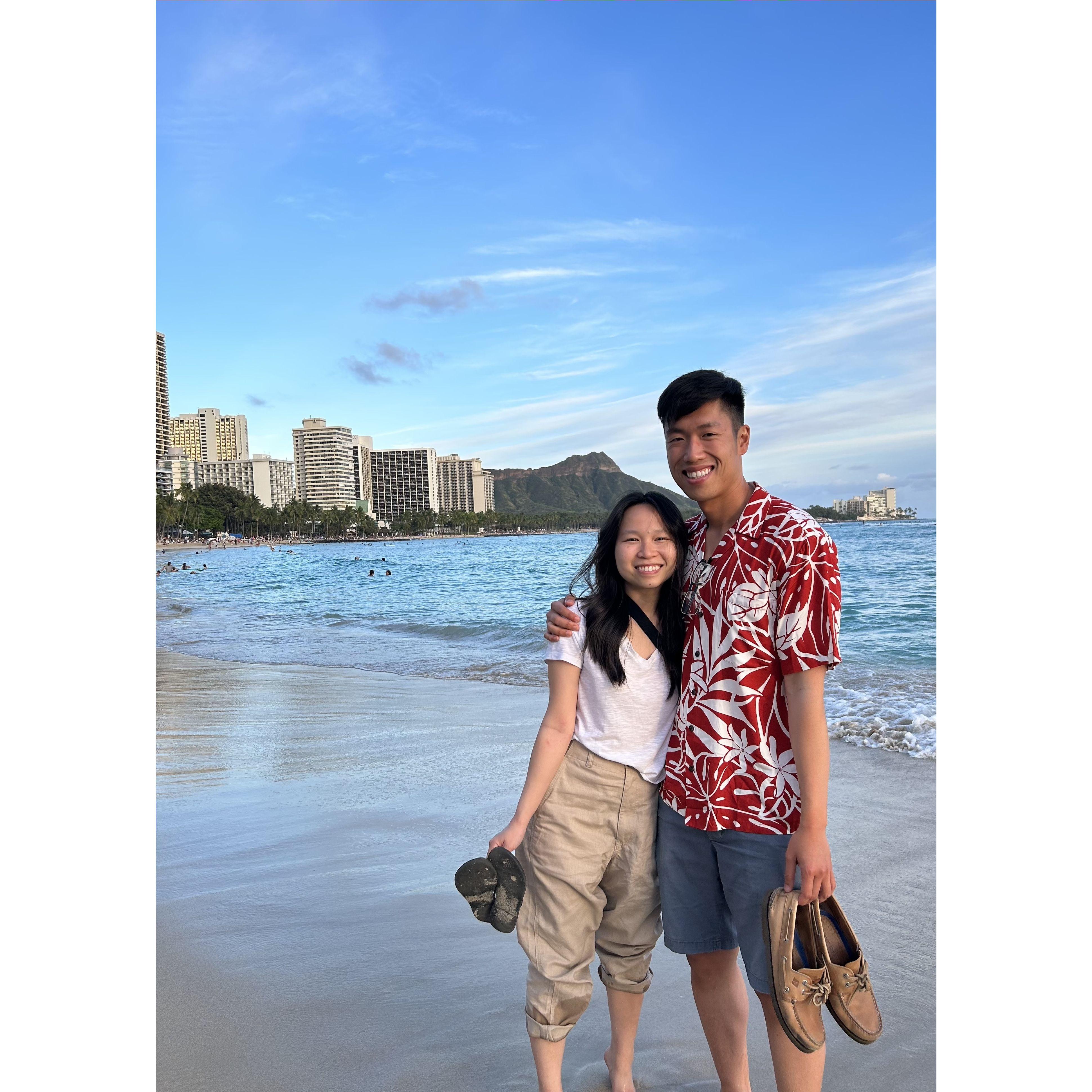 Enjoying the beautiful views of Waikiki beach with our family!