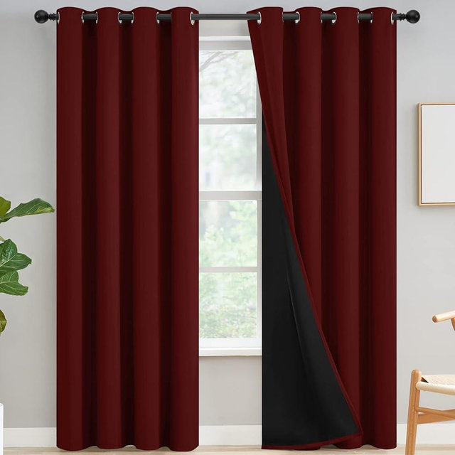 Yakamok 100% Blackout Curtains for Bedroom 2 Panels - Completely Blackout Window Drapes Thermal Insulate Window Panels with Black Backing for Living Room, Grommet Top (52 by 84 inches, Burgundy Red)