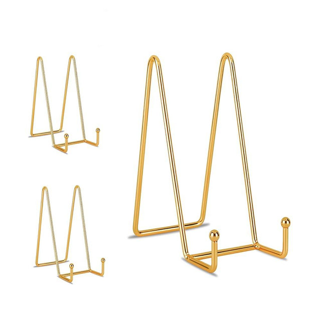 Decolore 8 inch 3 Pack Gold Plate Stands Table Top Easels Plate Holder Display Stands for Picture, Decorative Plate, Book, Photo Easel, Artistic Work