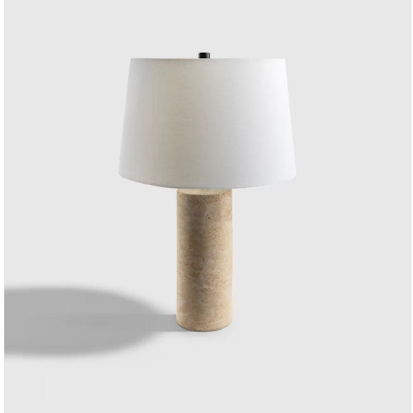 Travertine Table Lamp with Drum Shade - Beige, Column