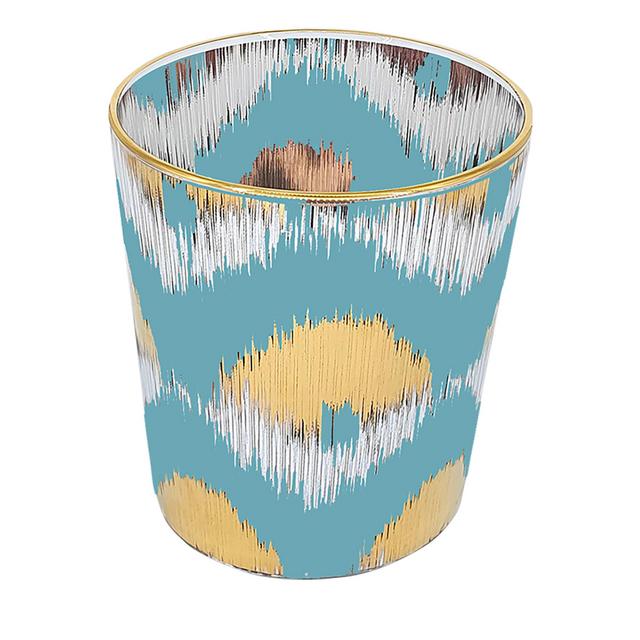 Set of 4 Ikat Gold & Light Blue Glasses