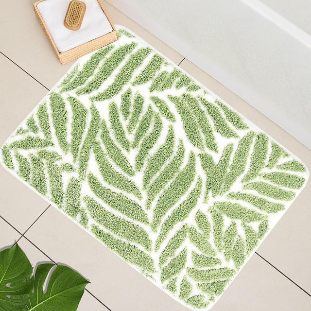Homantic Sage Green Bathroom Rugs - Small Bath Mats for Bathroom Non Slip Sage Green Bathroom Decor Water Absorbent Bath Rugs for Sink Bathtub Leaf Green Rug 16" x 24"