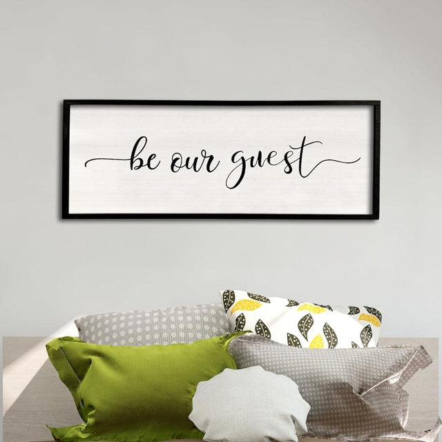 Be Our Guest Wall Decor Sign 40”X15” Large Master Bedroom Above Bed Wall Decor Wood Framed Guest Room Sign Simple Rustic Farmhouse Over Bed Bedside Wall Art （Black