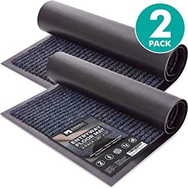 Sierra Concepts 2-Pack Striped Door Floor Mat - Indoor Outdoor Rug Entryway Welcome Mats with Rubber Backing for Shoe Scraper, Ideal for Inside Outside High Traffic Area, Steel Gray & Black 30" x 17"